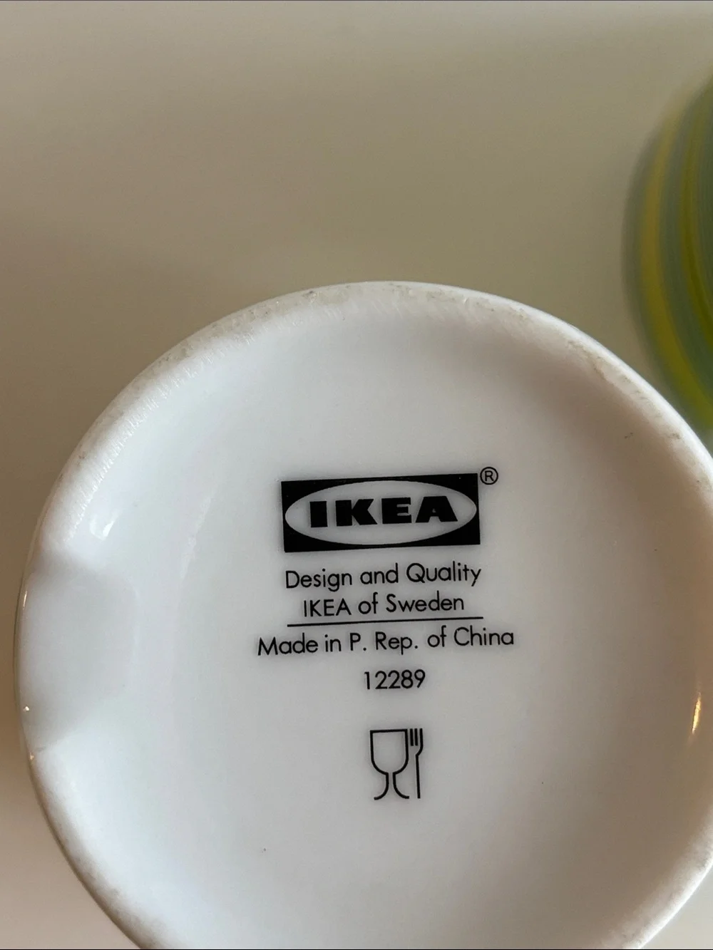 IKEA Green White Floral Geometric Vintage Style Ceramic Coffee Cups Set Of 2